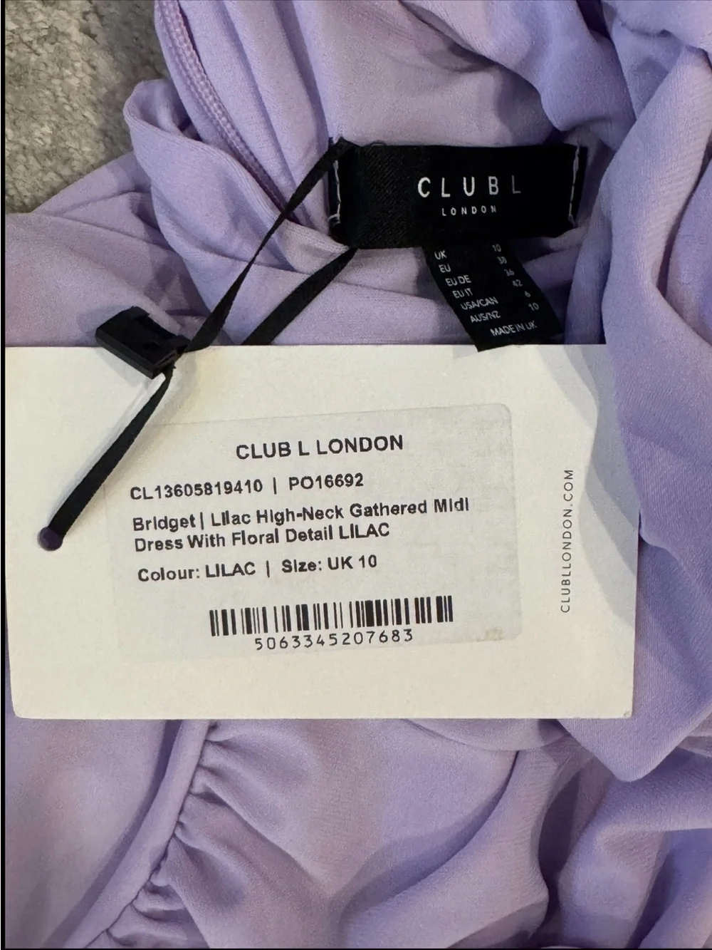 Club L London Bridget Lilac High-Neck Gathered Midi Dress With Floral